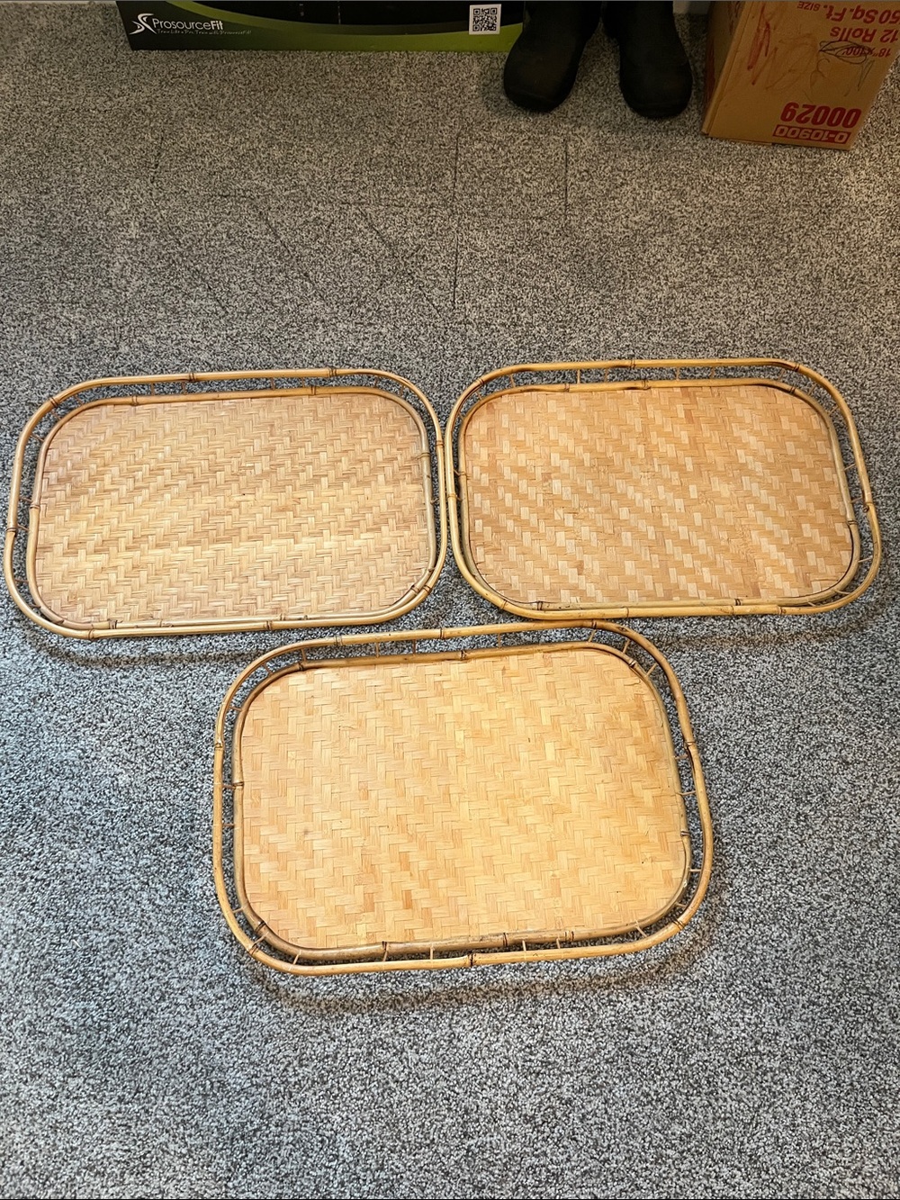 Set of 3 Vintage Bamboo Woven Trays - Mid century modern
